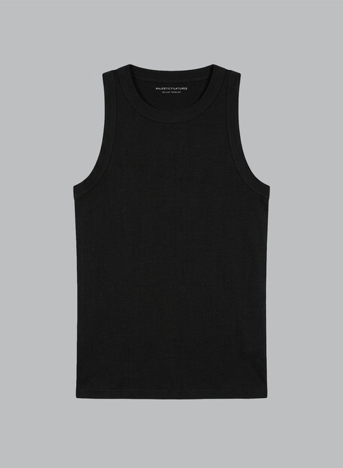Black sleeveless round neck tank top in organic cotton - MAJESTIC FILATURES