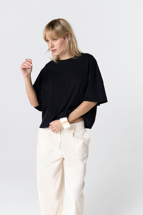 T-shirt Noir Col Rond Manches Courtes en Coton Organique - MAJESTIC FILATURES