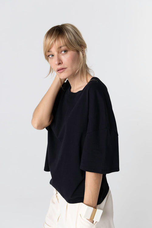 T-shirt Noir Col Rond Manches Courtes en Coton Organique - MAJESTIC FILATURES