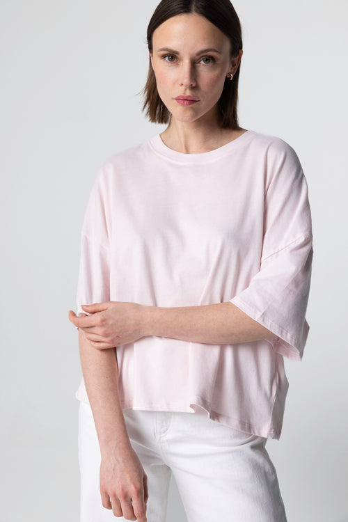 T-shirt Rose Col Rond Manches Courtes en Coton Organique - MAJESTIC FILATURES