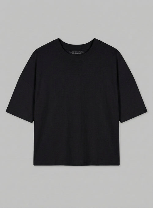 Camiseta negra de cuello redondo y manga corta de algodón orgánico - MAJESTIC FILATURES