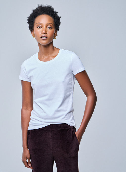 T-shirt Blanc Jamie Col Rond Manches Courtes en Coton Organique - MAJESTIC FILATURES