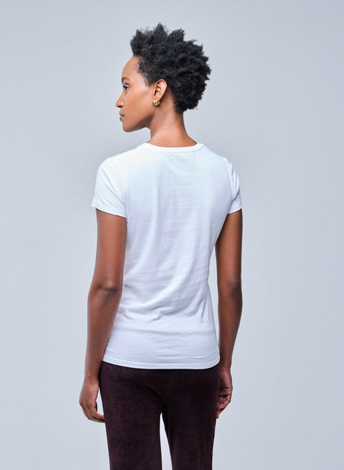 T-shirt Blanc Jamie Col Rond Manches Courtes en Coton Organique - MAJESTIC FILATURES