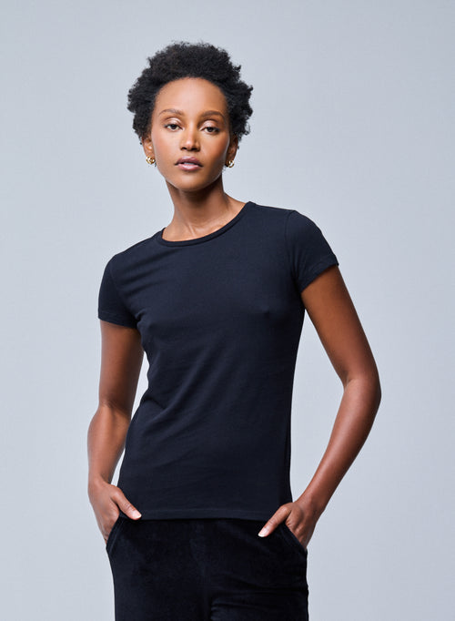 Jamie T-Shirt Rundhalsausschnitt kurzen Ärmeln aus Deluxe-Baumwolle - MAJESTIC FILATURES