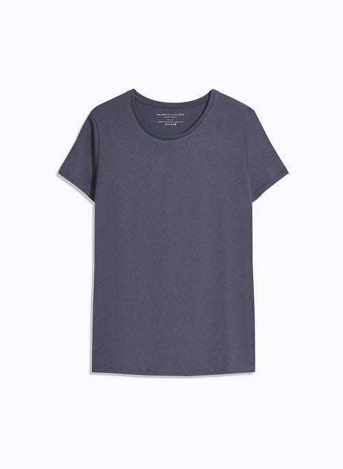 Tee shirt Bleu Col Rond Manches Courtes - MAJESTIC FILATURES