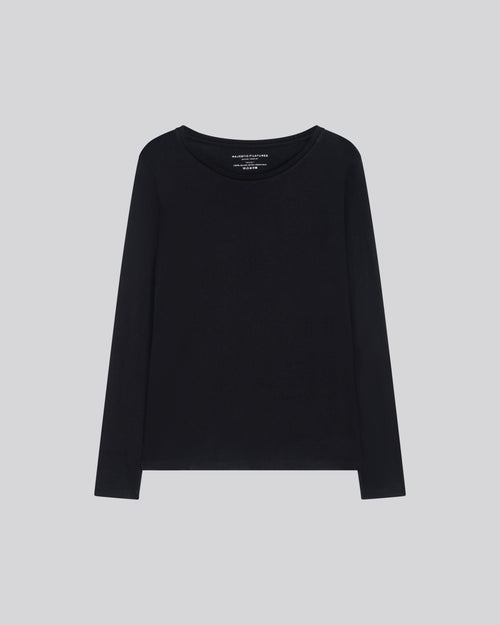 Black Long Sleeves Round Neck T-Shirt in Organic Cotton - MAJESTIC FILATURES