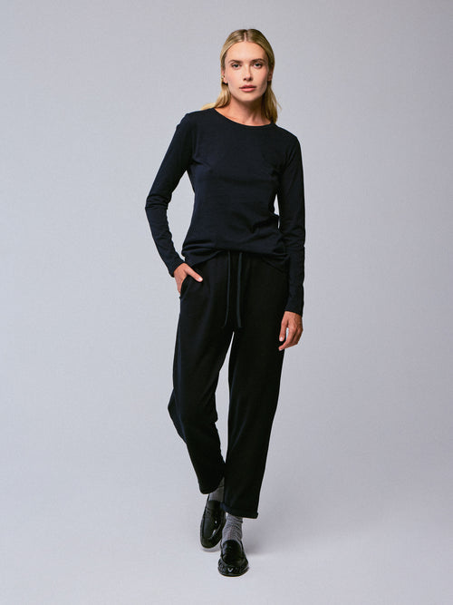 Marineblaues Kurzarm-T-Shirt mit Rundhalsausschnitt aus Bio-Baumwolle - MAJESTIC FILATURES