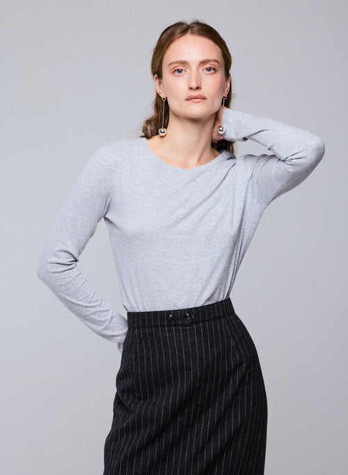 T-shirt Gris Col Rond Manches Longues en Coton organique - MAJESTIC FILATURES