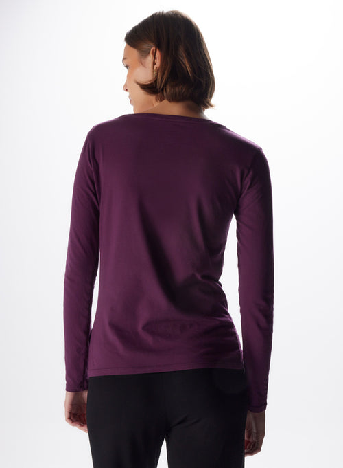 T-shirt Aubergine Col Rond Manches Courtes en Coton - MAJESTIC FILATURES