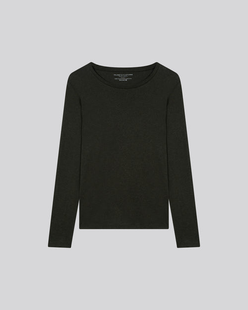 T-shirt Vert Col Rond Manches Longues en Coton organique - MAJESTIC FILATURES