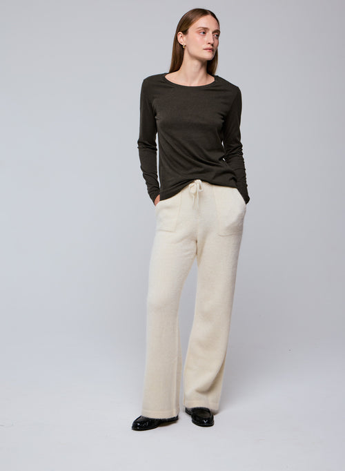 T-shirt Vert Col Rond Manches Longues en Coton organique - MAJESTIC FILATURES