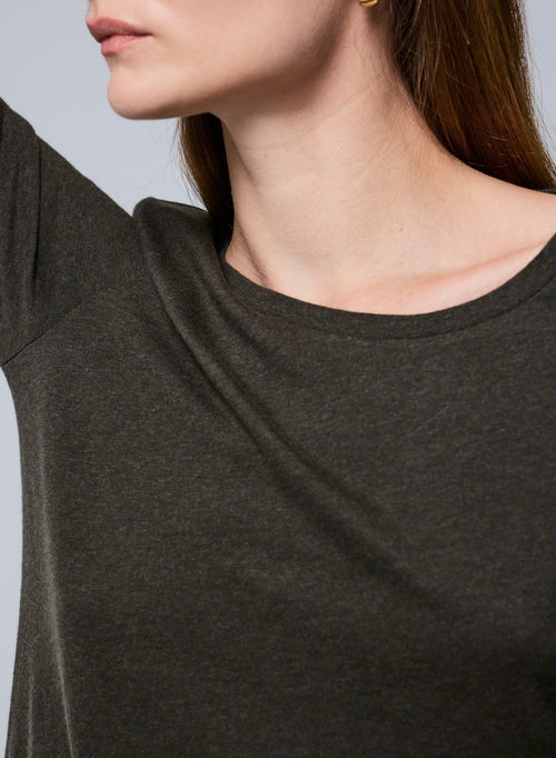 T-shirt Vert Col Rond Manches Longues en Coton organique - MAJESTIC FILATURES