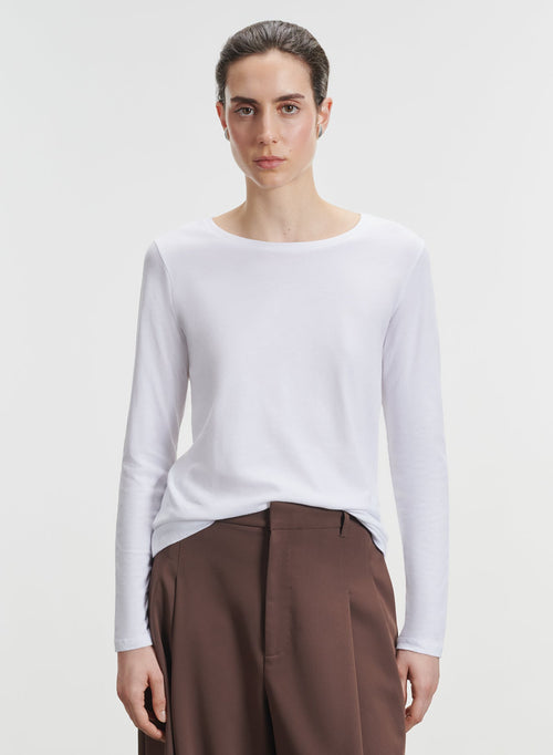 Camiseta Manga Larga Cuello Redondo en Algodón Deluxe Blanco - MAJESTIC FILATURES