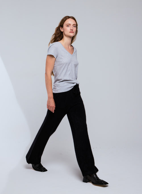 T-shirt Gris Julia Col V Manches Courtes en Coton organique - MAJESTIC FILATURES