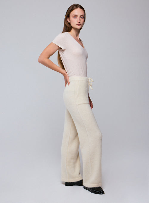 Beige Julia V-neck Short Sleeves T-shirt in Organic Cotton - MAJESTIC FILATURES