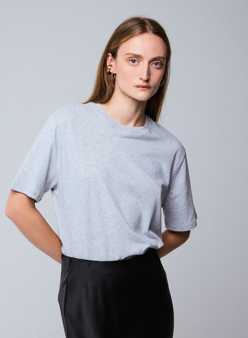T-shirt Gris Col Rond Manches Courtes en Deluxe Coton - MAJESTIC FILATURES