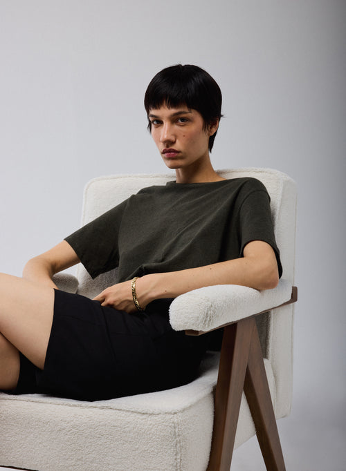 T-shirt Vert Col Rond Manches Courtes en Deluxe Coton - MAJESTIC FILATURES