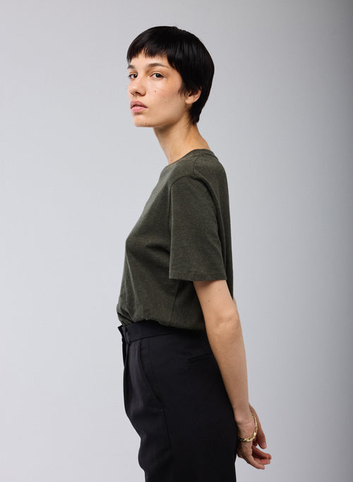 T-shirt Vert Col Rond Manches Courtes en Deluxe Coton - MAJESTIC FILATURES