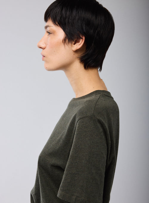 T-shirt Vert Col Rond Manches Courtes en Deluxe Coton - MAJESTIC FILATURES