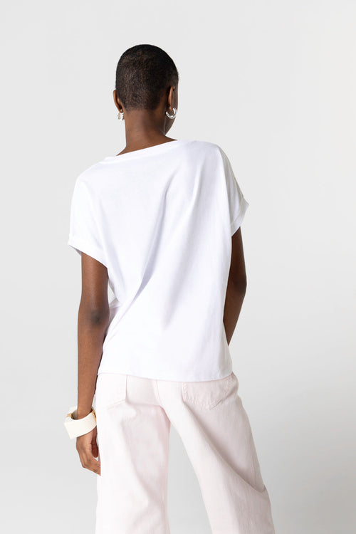 T-shirt Blanc Col V Manches Courtes en Coton Organique - MAJESTIC FILATURES