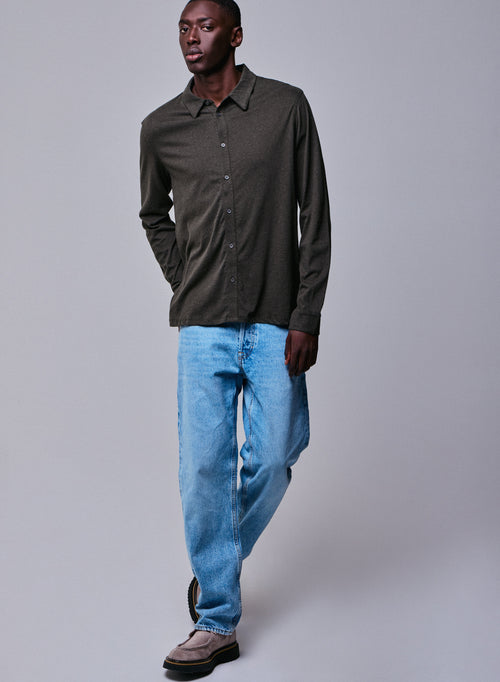 Camisa verde Camisa de manga larga en algodón orgánico - MAJESTIC FILATURES