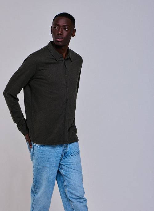 Camisa verde Camisa de manga larga en algodón orgánico - MAJESTIC FILATURES