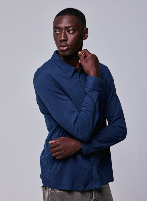 Chemise Bleu Chemise Manches Longues en Coton organique - MAJESTIC FILATURES