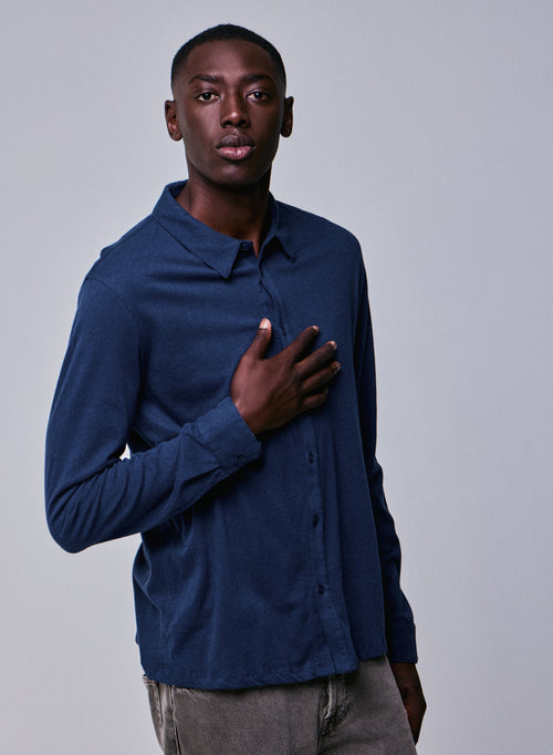 Camisa azul Camisa de manga larga en algodón orgánico - MAJESTIC FILATURES