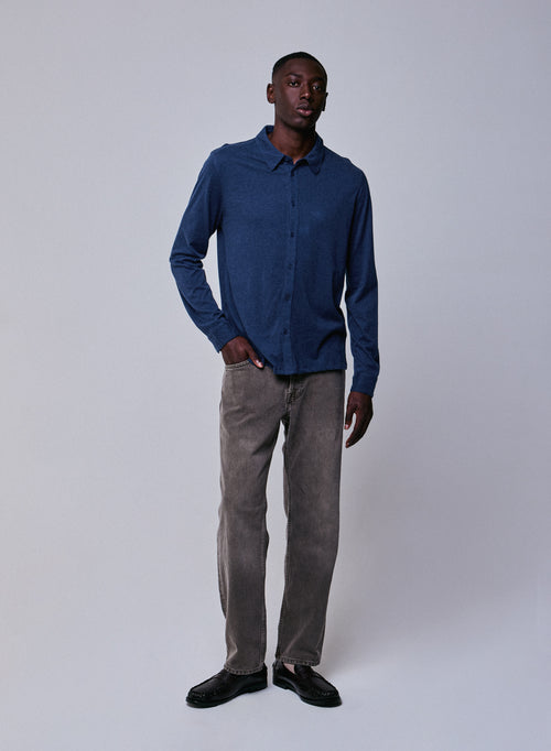 Camisa azul Camisa de manga larga en algodón orgánico - MAJESTIC FILATURES