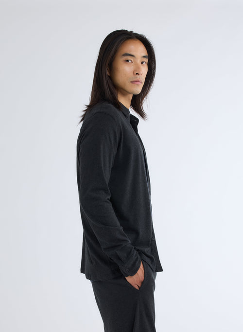 Black Heather Long Sleeve Shirt in Deluxe Cotton - MAJESTIC FILATURES