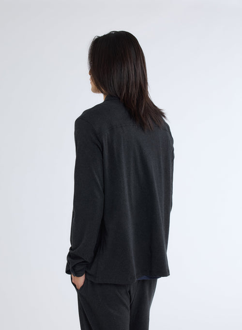 Black Heather Long Sleeve Shirt in Deluxe Cotton - MAJESTIC FILATURES