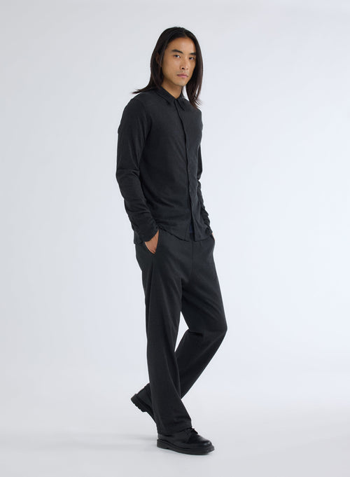 Black Heather Long Sleeve Shirt in Deluxe Cotton - MAJESTIC FILATURES