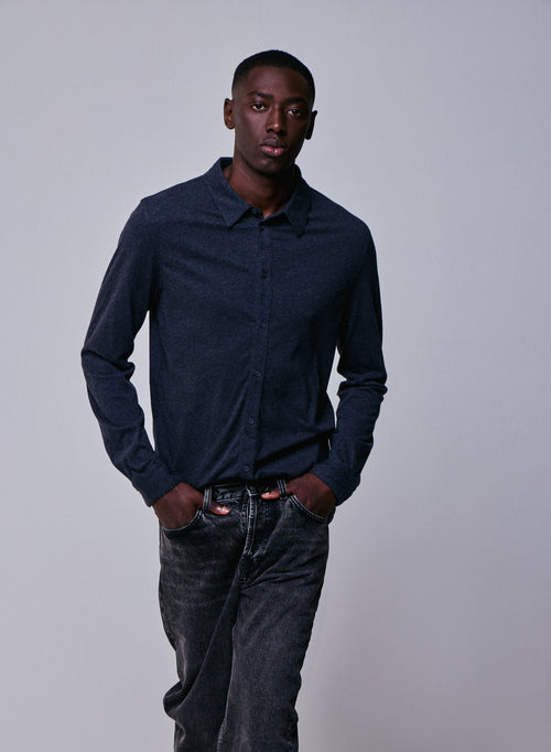 Black Shirt Long Sleeve in Deluxe Cotton - MAJESTIC FILATURES