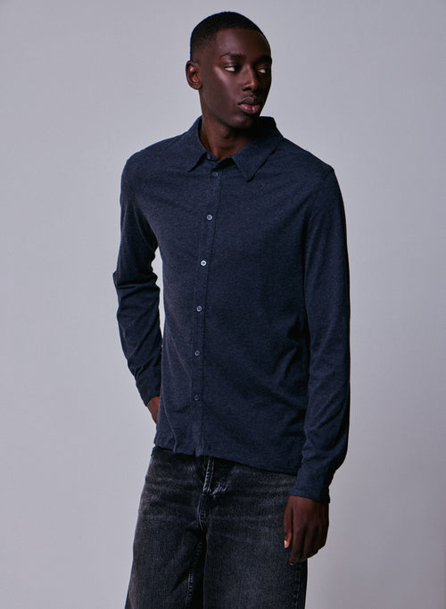 Black Shirt Long Sleeve in Deluxe Cotton - MAJESTIC FILATURES