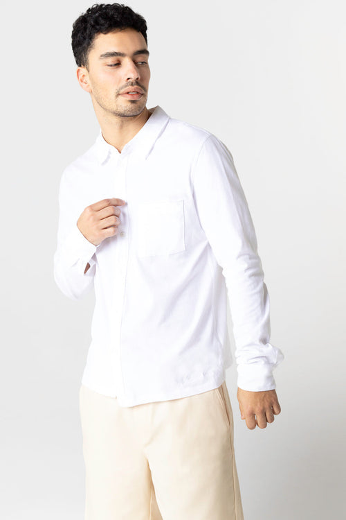 Chemise Blanche Col Chemise Manches Longues en Coton Organique - MAJESTIC FILATURES