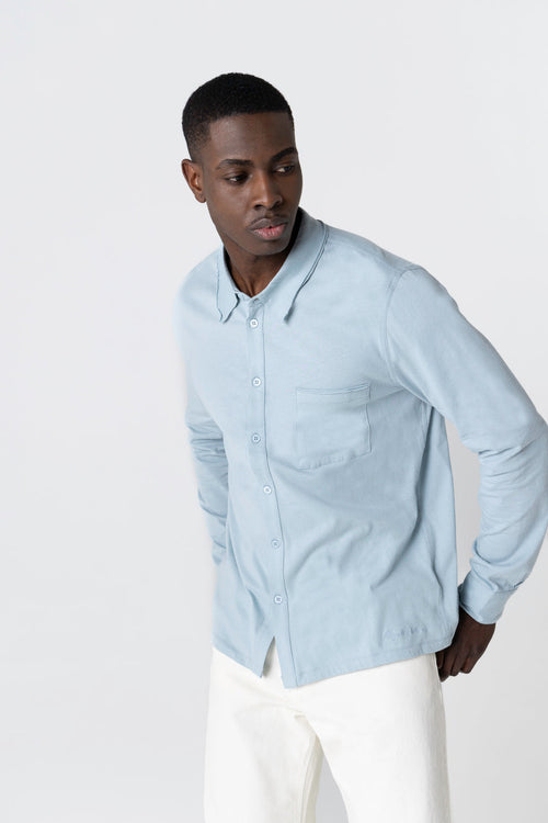 Chemise Bleu Clair Col Chemise Manches Longues en Coton Organique - MAJESTIC FILATURES
