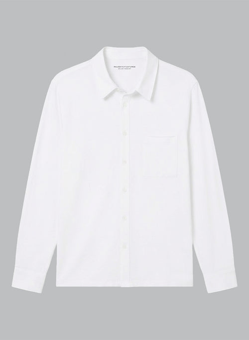 Camisa blanca con cuello de camisa y mangas largas de algodón orgánico - MAJESTIC FILATURES