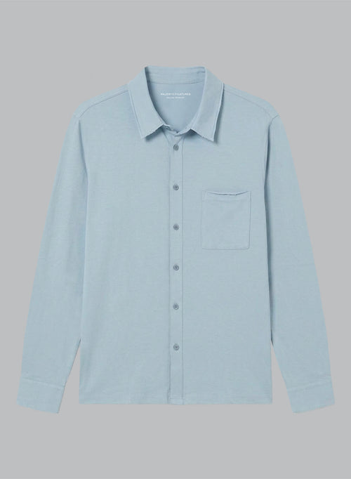 Light Blue Long Sleeve Organic Cotton Collared Shirt - MAJESTIC FILATURES