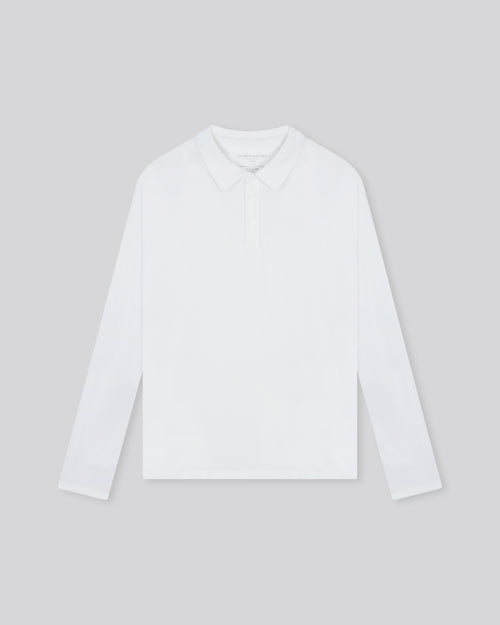White Polo Shirt Long Sleeve Polo Shirt in Organic Cotton - MAJESTIC FILATURES