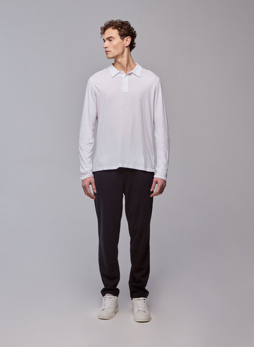 White Polo Shirt Long Sleeve Polo Shirt in Organic Cotton - MAJESTIC FILATURES