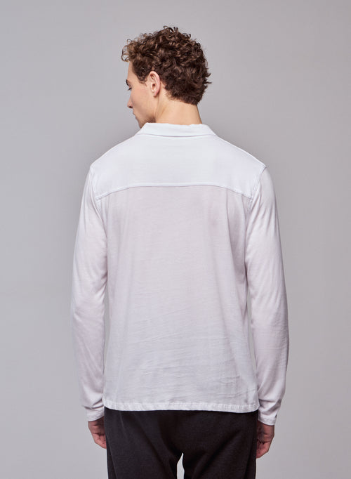 White Polo Shirt Long Sleeve Polo Shirt in Organic Cotton - MAJESTIC FILATURES