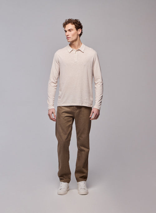 Beige Polo Shirt Long Sleeve Polo Shirt in Organic Cotton - MAJESTIC FILATURES