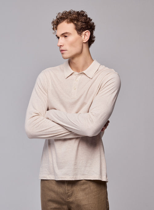 Beige Polo Shirt Long Sleeve Polo Shirt in Organic Cotton - MAJESTIC FILATURES