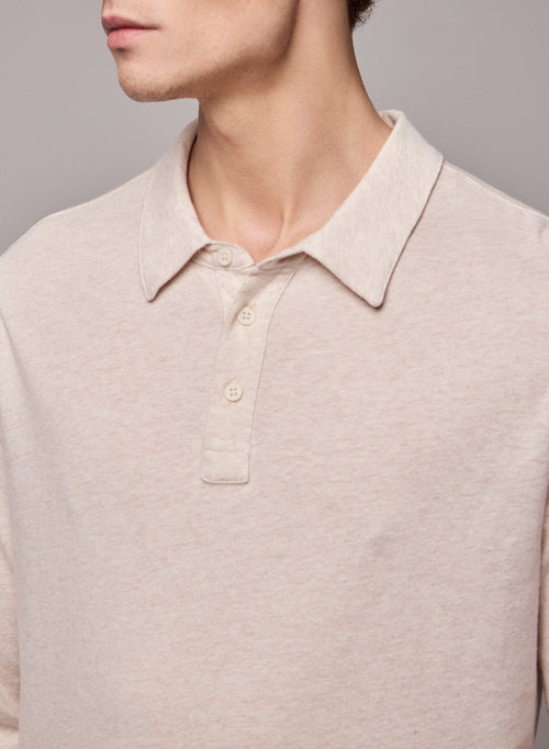 Beige Polo Shirt Long Sleeve Polo Shirt in Organic Cotton - MAJESTIC FILATURES