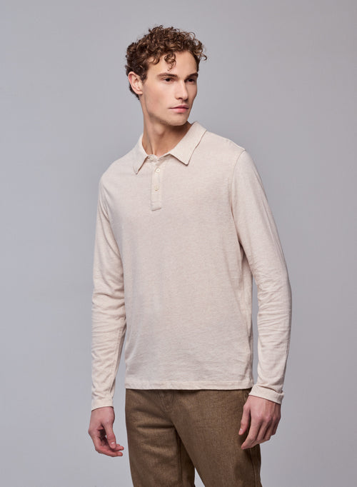 Polo Beige Polo Manches Longues en Coton organique - MAJESTIC FILATURES