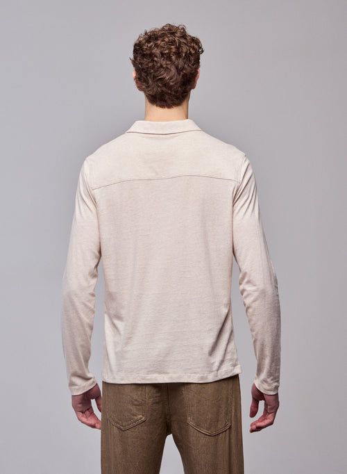Beige Polo Shirt Long Sleeve Polo Shirt in Organic Cotton - MAJESTIC FILATURES