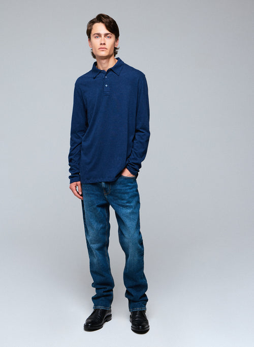 Blue Polo Shirt Long Sleeve Polo Shirt in Organic Cotton - MAJESTIC FILATURES