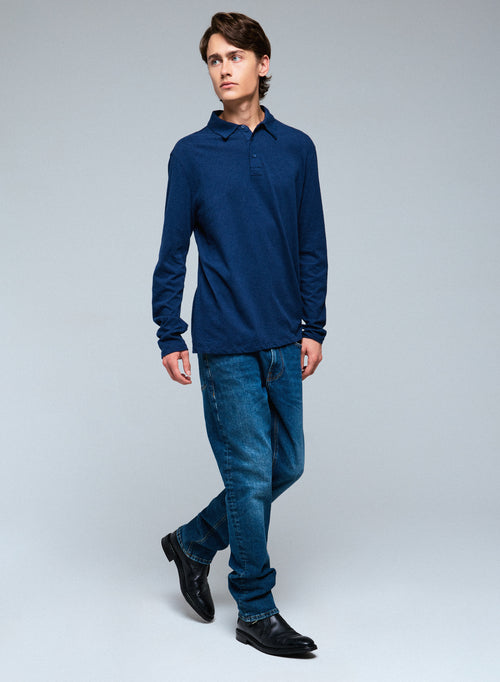 Blue Polo Shirt Long Sleeve Polo Shirt in Organic Cotton - MAJESTIC FILATURES