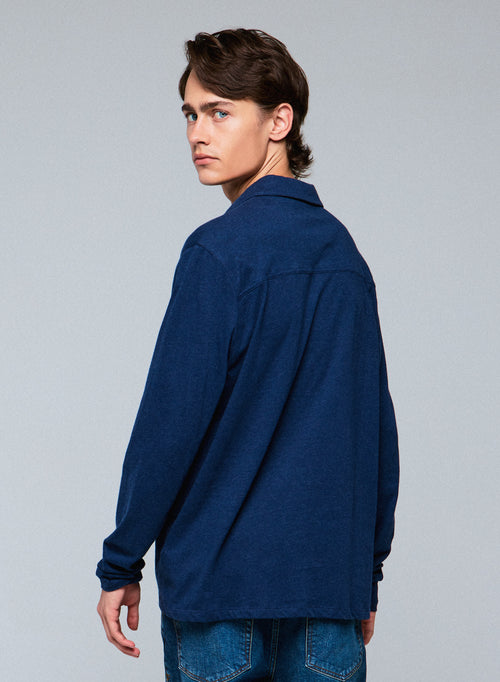 Blue Polo Shirt Long Sleeve Polo Shirt in Organic Cotton - MAJESTIC FILATURES