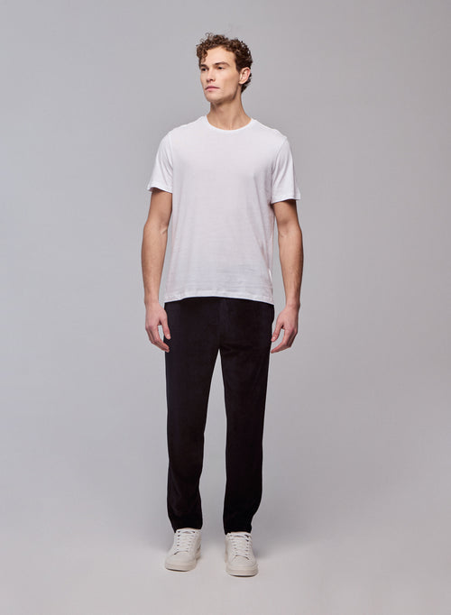 White Julien Short Sleeve Round Neck Deluxe Cotton T-Shirt - MAJESTIC FILATURES